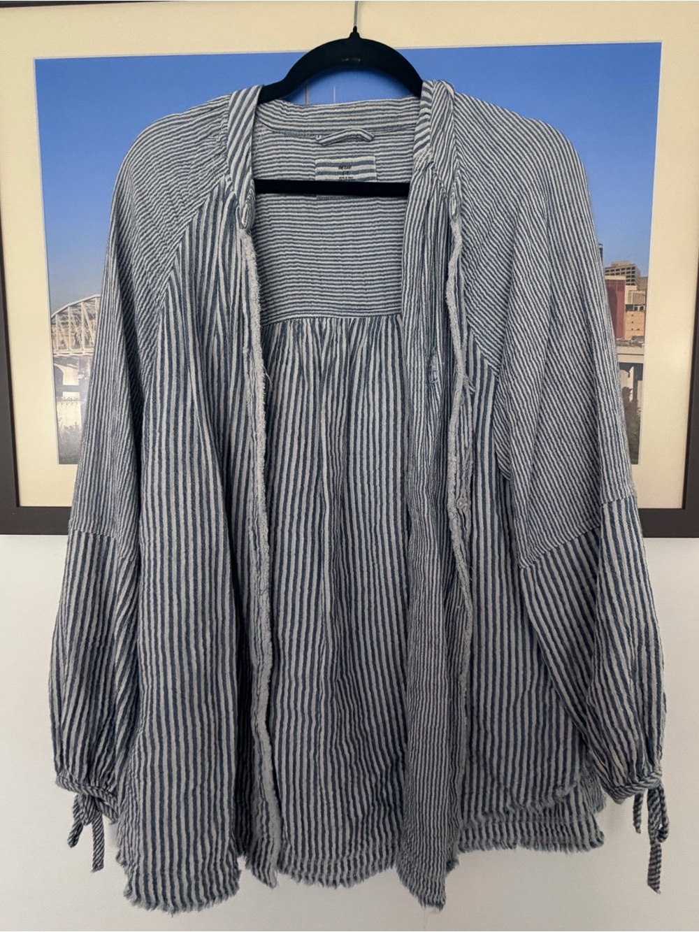 aerie Blue and White Striped Open-Front Tunic